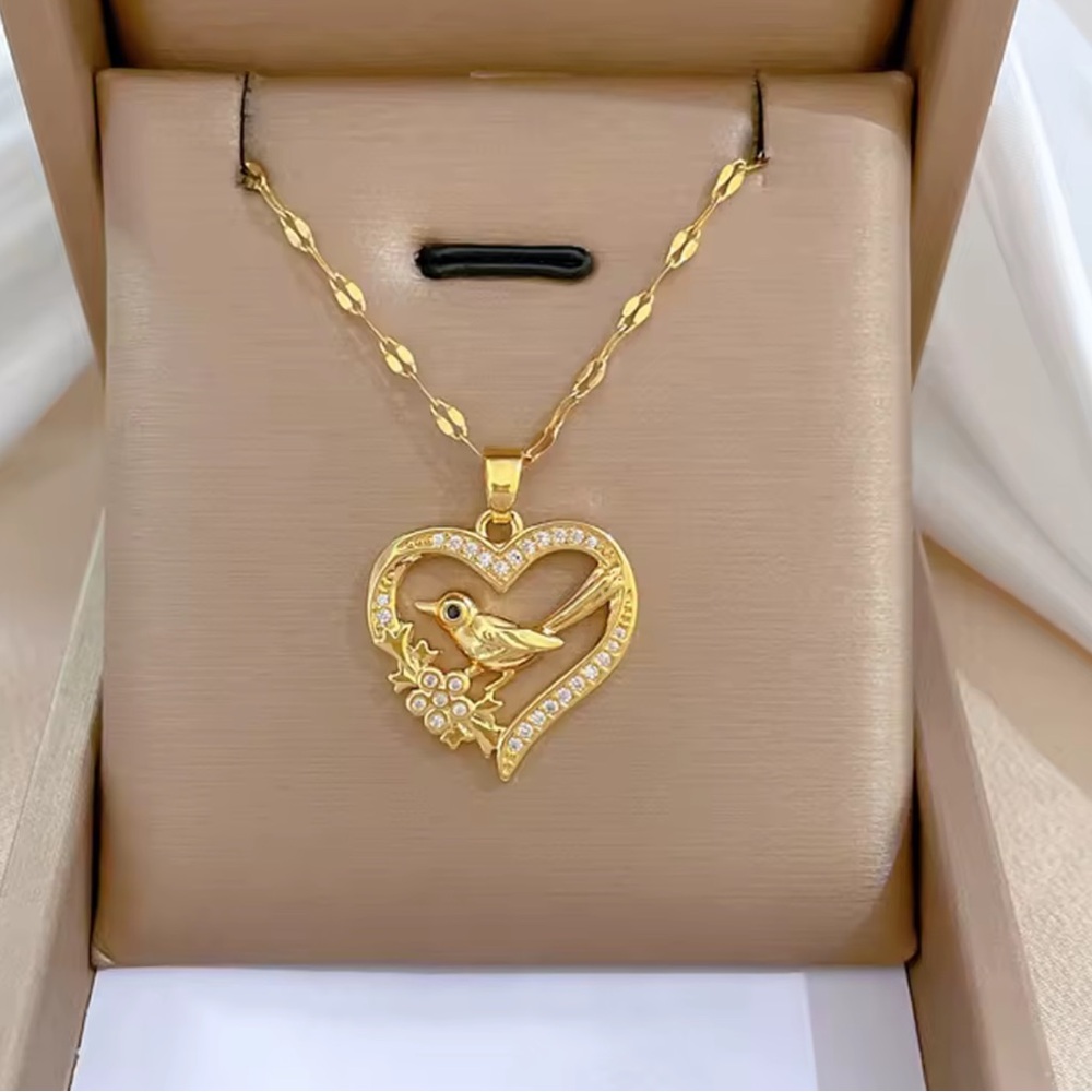 Romantic Gold Bird Heart Necklace | Elegant Statement Jewelry